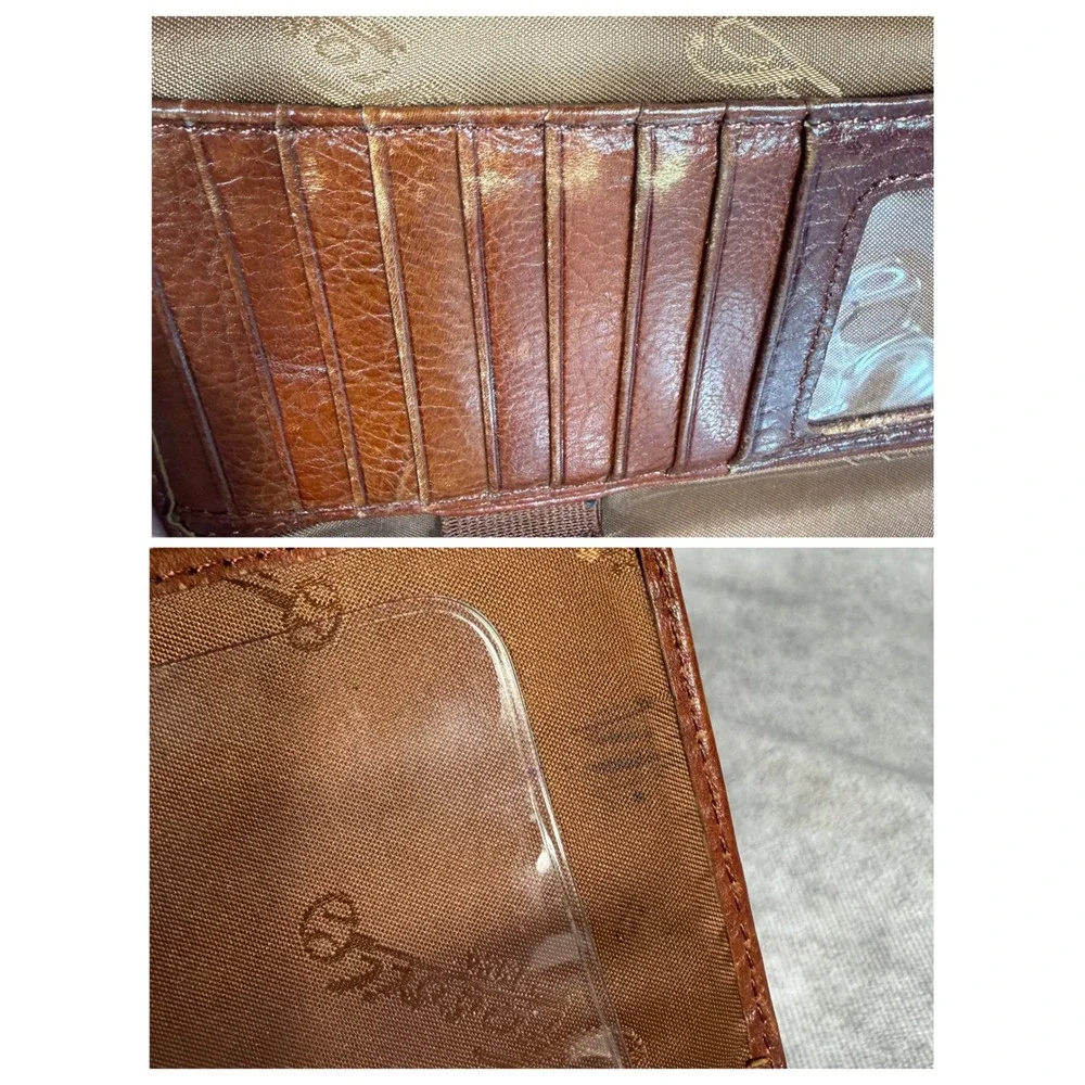 Vtg 90s Y2K Fossil Brown Leather Trifold Wallet Checkbook Holder Contrast Stitch